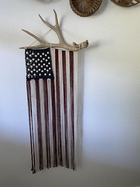Macrame Antler Flag, Macrame Wall Hanging
