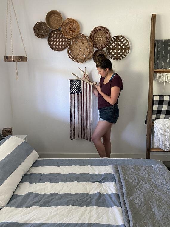 Macrame Antler Flag, Macrame Wall Hanging