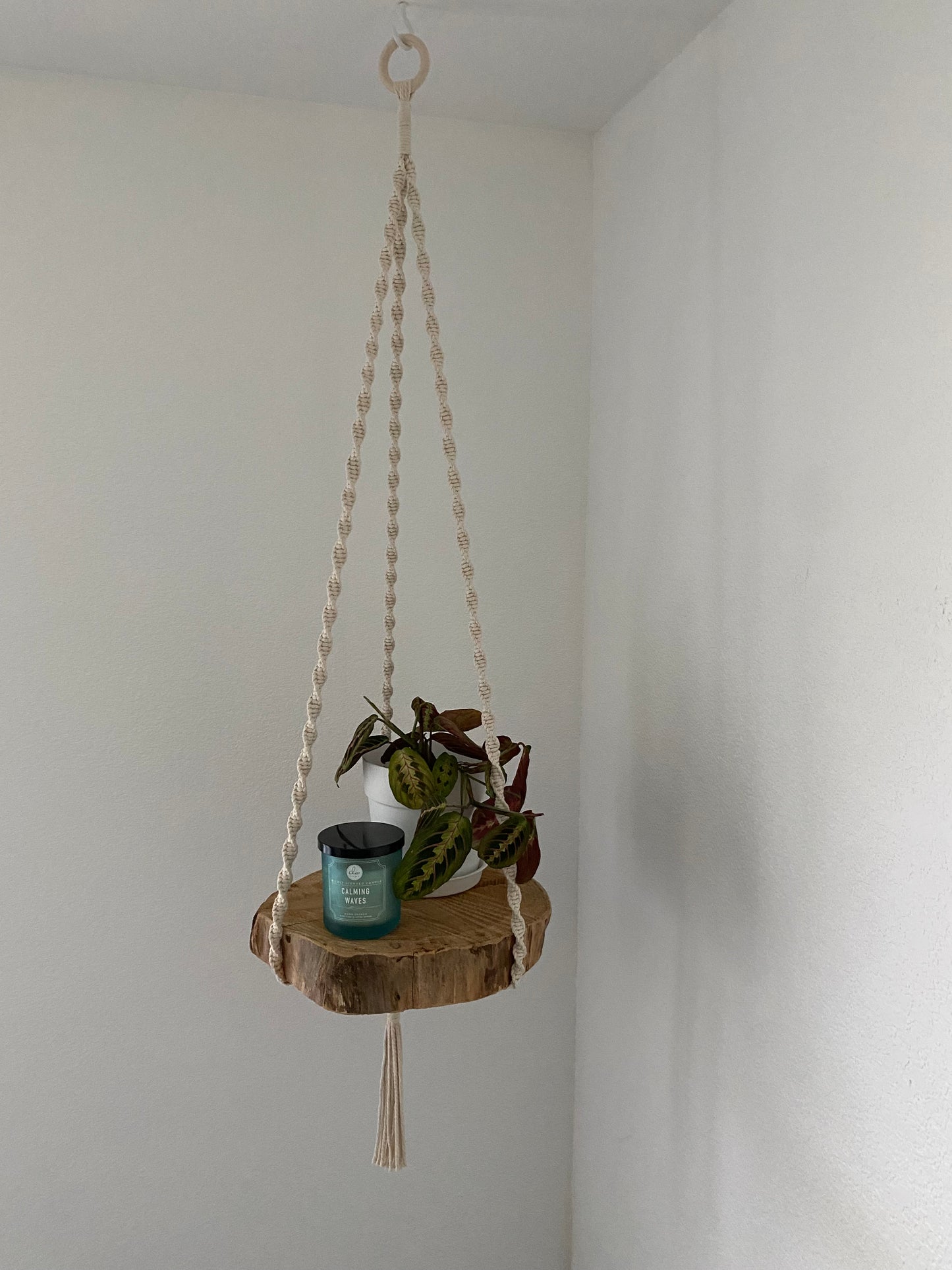 Wood round macrame shelf