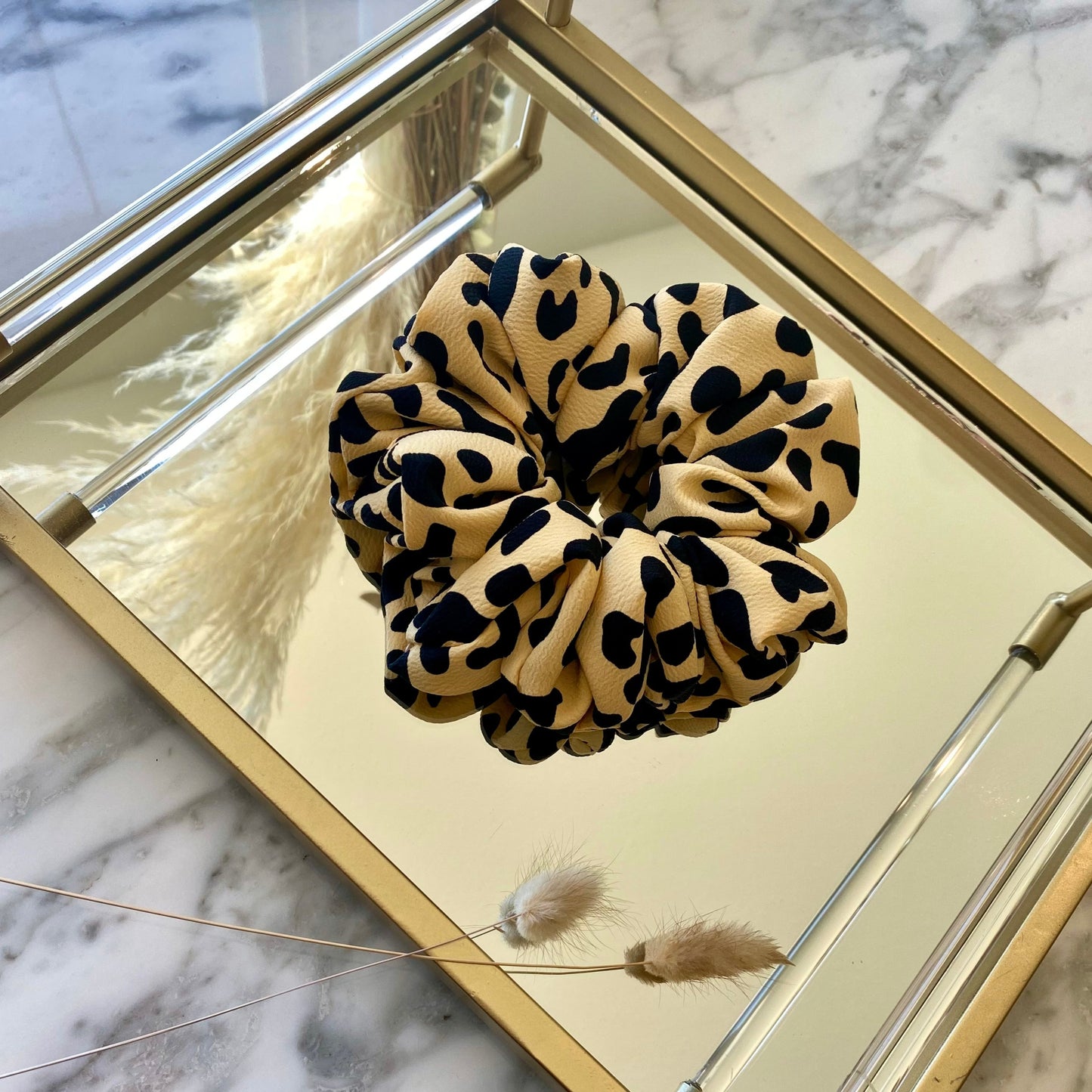 abstract tan and black leopard print XL scrunchie