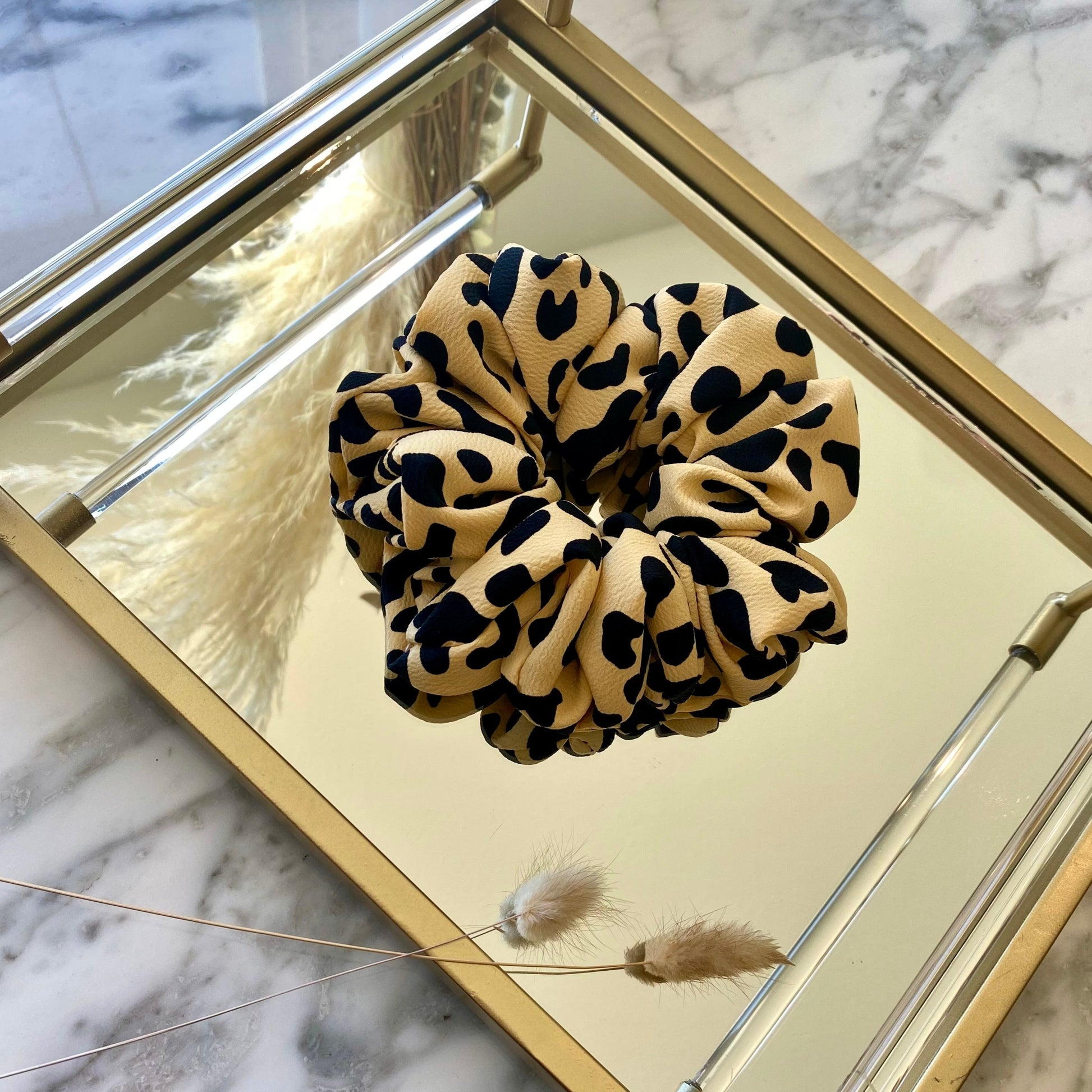 abstract tan and black leopard print XL scrunchie